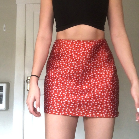 Glassons Skirts Glassons Orange Mini Skirt With White Flowers Size